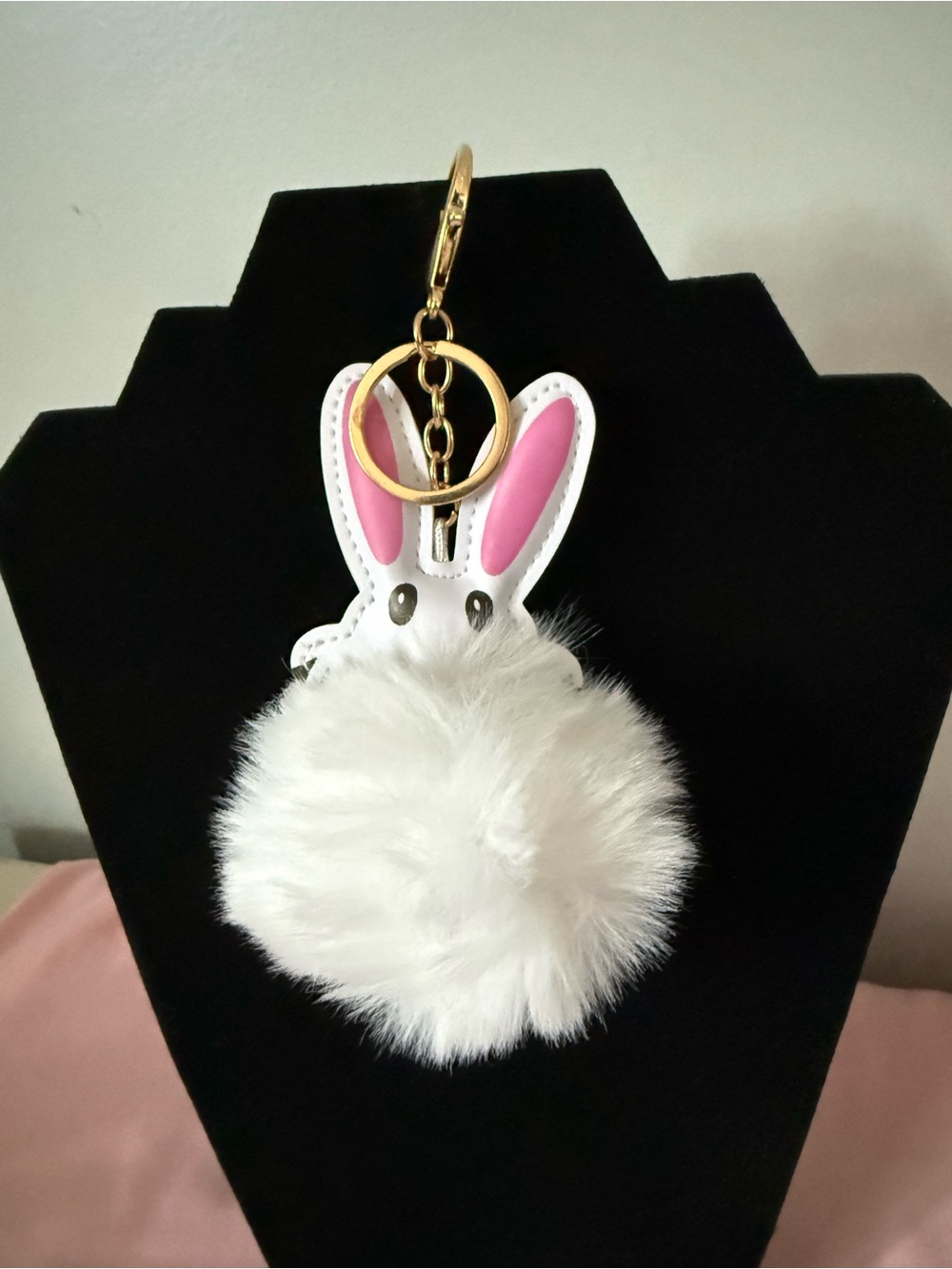 White Fluffy Bunny Bag Charm